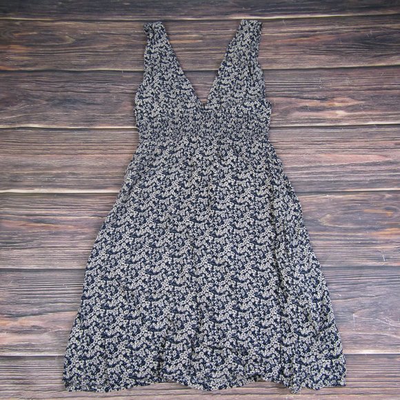 ROXY NEW NWT Small Navy Blue Ivory Floral Halter Neck Midi Dress V Neck - Picture 10 of 10